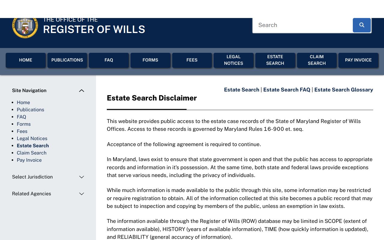 North Potomac people search using the Maryland estate search form