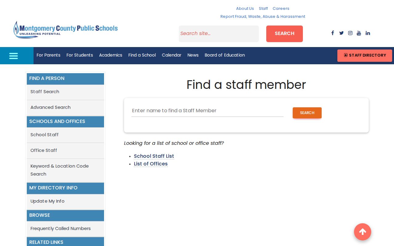 North Potomac people directories MCPS staff and school search